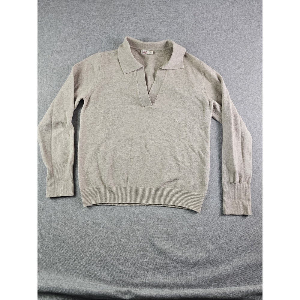 Faherty Polo Sweater Womens Medium Beige Oatmeal Jackson Johnny Collar Knit